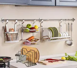 Kitchen railing with hooks photo