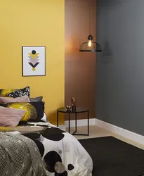 Gray yellow bedroom interior