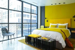 Gray yellow bedroom interior