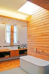 Wooden walls in the bathroom photo