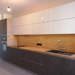 Kitchen white top wooden bottom with white countertop photo