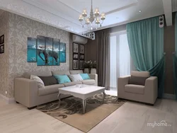Interior in gray turquoise tones living room