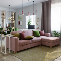 Green sofa in the kitchen interior