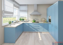 Beige And Blue Kitchen In The Interior Photo