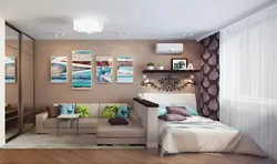 Дызайн спальні ў кватэры з канапай