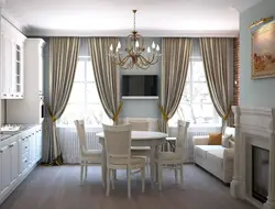 Curtains In The Interior Of The Kitchen Living Room In A Modern Style Photo