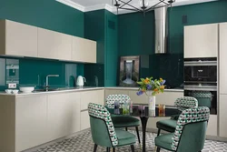 Emerald colored kitchen in the interior