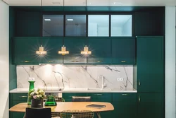 Emerald colored kitchen in the interior