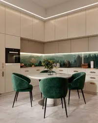 Emerald colored kitchen in the interior