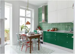 Emerald colored kitchen in the interior