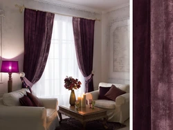 Velvet curtains in the bedroom interior