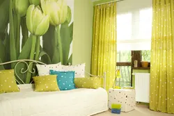 Шторы зеленых цветов для спальни фото