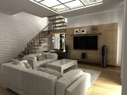 Living Room Design With Stairs To The Second Floor Photo