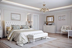 Белая класічная мэбля ў спальні дызайн