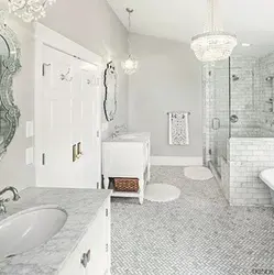 White bathroom design with flowers