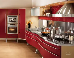 Photo of a modern kitchen with built-in appliances in an apartment