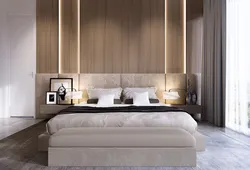 Дызайн інтэр'еру падгалоўя ложкаў у спальні