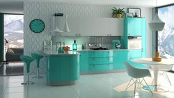 What color goes with turquoise in the kitchen interior