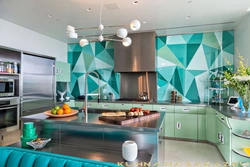 What color goes with turquoise in the kitchen interior