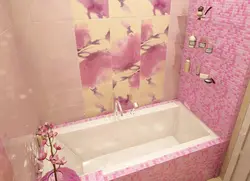 Bath interior with pink tiles