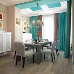 Turquoise in the interior of the kitchen living room