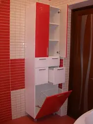 Floor-standing linen closet in the bathroom photo