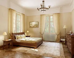 Спальня с двумя окнами на одной стене дизайн фото