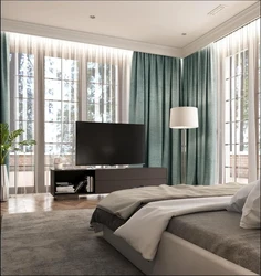 Bedroom with two windows on one wall design photo