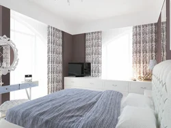 Спальня с двумя окнами на одной стене дизайн фото