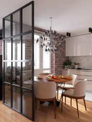 Plasterboard partitions for zoning the kitchen and living room with your own photos