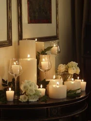 Candles in the living room interior photo