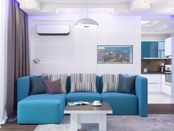 Kitchen Design With Blue Sofa