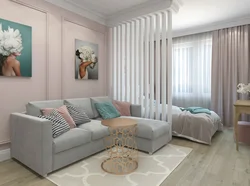 Living room 18 square meters design photo for two zones
