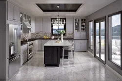 Gray tiles on the kitchen floor photo