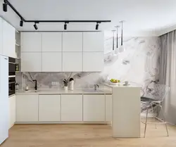 Combination of white gray and beige in the kitchen interior