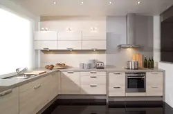 Combination Of White Gray And Beige In The Kitchen Interior