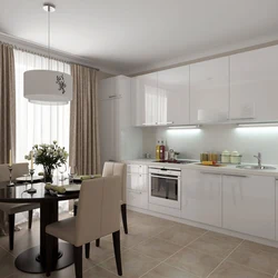 Combination Of White Gray And Beige In The Kitchen Interior