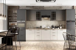 Combination of white gray and beige in the kitchen interior