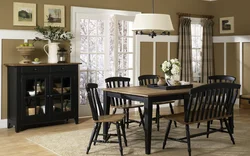 Kitchen design with brown table and chairs