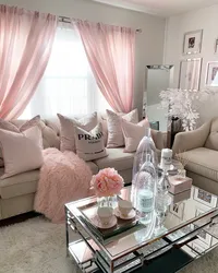 Living room in gray and pink tones photo