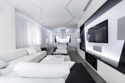 Современный черно белый дизайн гостиной