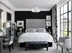 Interior In The Bedroom If The Wallpaper Is Black And White
