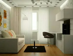 Bedroom in a room 18 sq m photo with a sofa