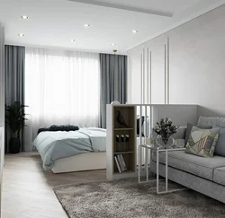Bedroom in a room 18 sq m photo with a sofa