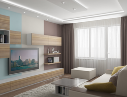 Decoration of the living room in an apartment in a modern style photo design