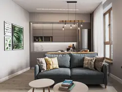 Modern kitchen design living room 14 sq m with sofa