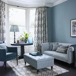 Серо голубые стены гостиной фото