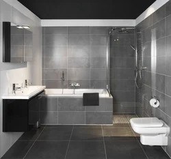 Gray Tiles In The Bathroom Photo In