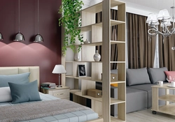 One-room apartment zoning for bedroom and living room design
