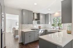 Kitchen interior in gray facade